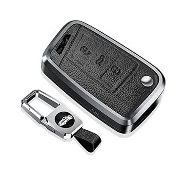 Imagem de HIBEYO Capa protetora de chave de couro de metal para controle remoto adequada para VW 2016 2017 Golf Polo GTI 2018 2019 Tiguan Passat B8 Golf Gte Jetta Skoda Superb A7 Kodiaq chave sem chave chave