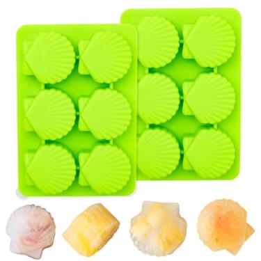 Imagem de Bandejas de gelo de silicone para freezer, 2 conjuntos de moldes de cubos de gelo com tampa removível, molde de concha do mar, molde de resina epóxi, ferramentas de pastelaria para decoração de bolo
