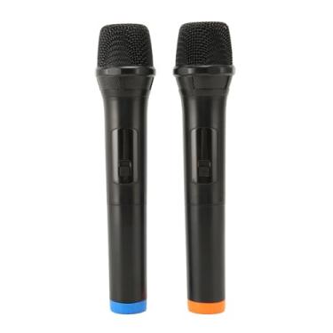Imagem de de microfone sem fio de alcance de 20 metros, microfone dinâmico duplo sem fio UHF de metal com receptor recarregável, karaokê, amplificador de voz, PA para cantar, igreja,