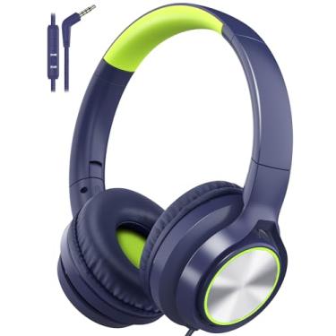 Imagem de Fones de ouvido infantis com cabo, fones de ouvido com fio, com microfone, volume limitado de 85 dB/94 dB, fones de ouvido portáteis com fio para crianças, meninos, meninas, adolescentes, crianças,