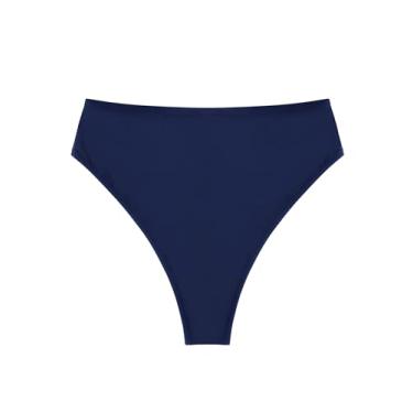 Imagem de Colloyes Calcinha de biquíni feminina de cintura alta com corte alto, Azul marinho, GG