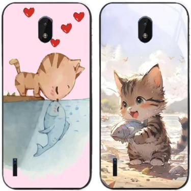 Imagem de 2 peças gato amor beijo peixe impresso TPU gel silicone capa de telefone traseira para Nokia (Nokia C01 Plus)