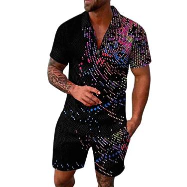 Imagem de Conjunto masculino de 2 peças, conjunto de camisa polo de manga curta e shorts para férias de verão para homens, K#_azul, XXG