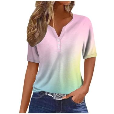Imagem de Camisetas femininas de manga curta outono verão gola V gradiente ajuste solto tie dye longo camiseta feminina 2024, W-749 multicolorido, G