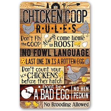 Imagem de Regras de galinheiro - Placa engraçada de galinheiro, decoração de parede de fazenda e sinais de aviso de fazenda, ótimo presente para proprietários de fazendas de frango, aparência de madeira 20 x 30