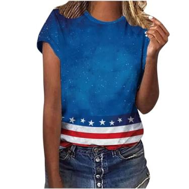 Imagem de Blusas femininas de 4 de julho fofas de verão com gola redonda e manga curta, camisetas patrióticas, camiseta folgada, A01 multicolorido, 5G