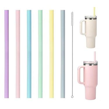 Imagem de UWAYEXRA Pacote com 6 canudos de silicone de substituição, canudos de copo de 12,2 polegadas 1,134 g, canudos reutilizáveis extralongos de café gelado com escova de limpeza (WM-2308)