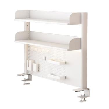Imagem de Prateleira de mesa de fixação, suporte de 2/3 camadas acima da prateleira de armazenamento de mesa, organizador de extensão, suporte de exibição com bandeja de armazenamento de metal ajustável, branca