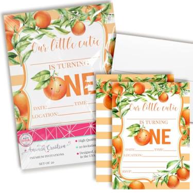 Imagem de Convites para festa de 1º aniversário Little Cutie, 20 cartões de preenchimento de 12,7 x 17,7 cm com vinte envelopes brancos da Amanda Creation