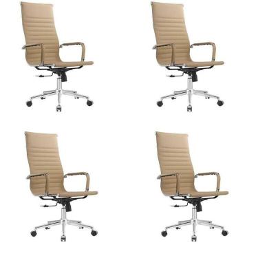 Imagem de Kit 4 Cadeiras Esteirinha Presidente Giratória Estofada com Rodízios Bege