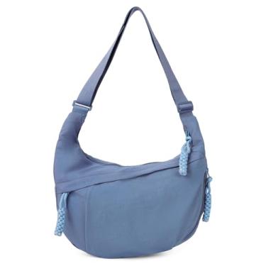 Imagem de Bolsa Hobo para mulheres e homens, bolsa de ombro crescente, retrô, de lona de nylon, bolsa transversal de veludo cotelê despojado, Azul