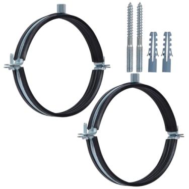 Imagem de JDHGSHL 2 peças de gancho de tubo de anel dividido, braçadeira de suporte de tubo ajustável resistente com parafuso e tubo de expansão, suporte de parede para teto de ferro galvanizado para tubo OD