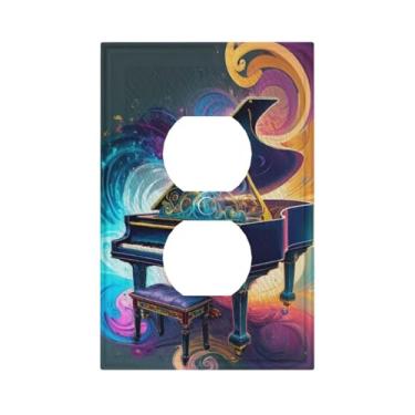 Imagem de ROUGUI Capa de interruptor de luz colorida abstrata para piano de cauda, 1 placa de tomada de gangue, capas de placa de parede dupla única, capas decorativas para placa elétrica para decoração de casa