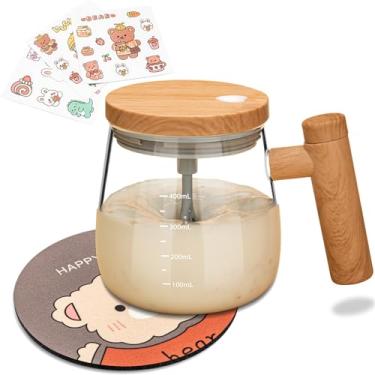 Imagem de Caneca de café elétrica com agitação automática, copo de mistura de alta velocidade de 400 ml com tampa, vidro de borossilicato alto, escritório em casa para café, leite, proteína (não inclui 2 pilhas