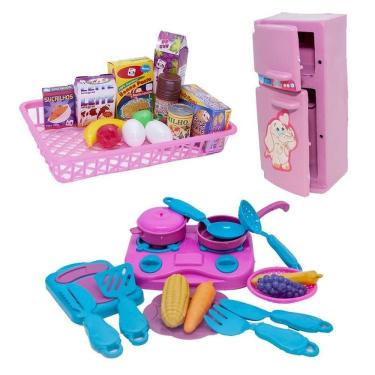Imagem de Cozinha Jantar Geladeira Brinquedo Criança Mercadinho 30Pç
