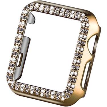 Imagem de VIQIV Capa protetora Bling Face Bumper compatível com Apple Watch 38 mm 42 mm 40 mm 44 mm, Moldura de placa de diamante de cristal compatível com Apple iWatch Series 5 4 3 2 1 Gold