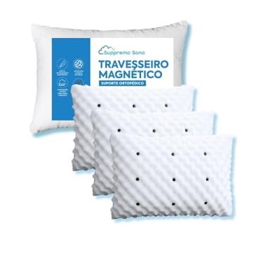Imagem de Kit 3 Travesseiro Ortopédico Magnético Perfil Alto com Infravermleho Longo, Macio Gorduchinho,Suppremo Sono