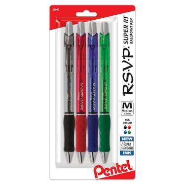 Imagem de Pentel Caneta esferográfica RSVP Super RT (1,0 mm), linha média, tintas sortidas (ABCD), pacote com 4 - BX480BP4M