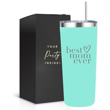 Imagem de Copo Best Mom Ever Gifts – 650 ml verde menta – Copo para mãe com canudo e tampa, xícara de café ideal para o dia das mães, garrafa de água com canudo para mãe nova, presente para a nova mãe (623 g, verde menta)