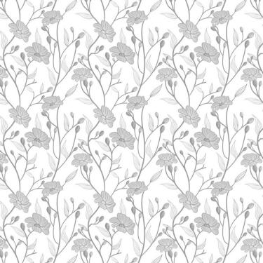 Imagem de Papel Parede Floral Flores Cinza Adesivo Quarto Casal Sala