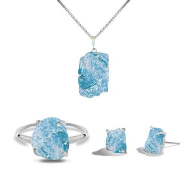 Imagem de Conjunto Natura Água Marinha - Cristal Natural, Banho Ouro 18k
