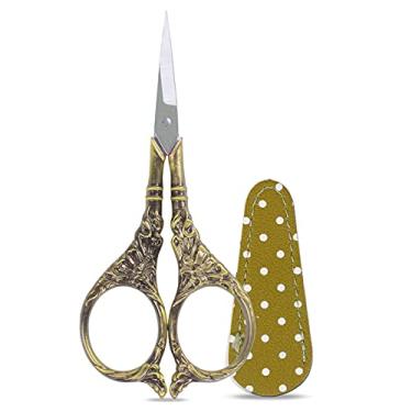 Imagem de Hisuper Tesoura de costura com capa de tesoura de couro, tesoura de bordado de 11,4 cm, pequena tesoura de alfaiate para corte de ponto cruz, bordado, artesanato, ferramenta DIY