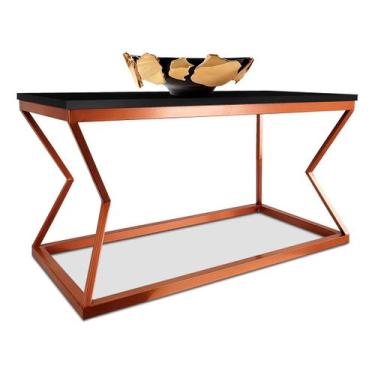 Imagem de Mesa De Centro Mond Retangular Tampo Mdf Sala Decoração Cobre/Preto - 