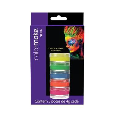 Imagem de Tinta Para Rosto Cremosa C/ 5 Cores Fluorescentes Tinta Neon Colormake