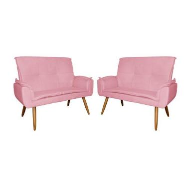 Imagem de Kit 02 Poltronas Namoradeiras Emília Suede Cores - DS Estofados, Rosa