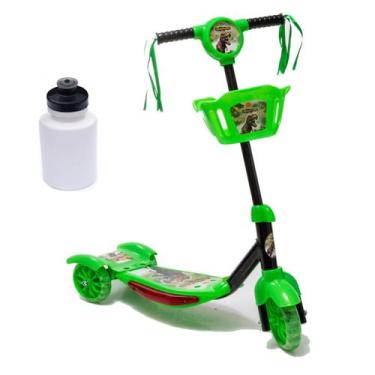 Imagem de Patinete Cesta Infantil Criança 5 6 7 8 Anos Verde + Garrafa - DM Toys