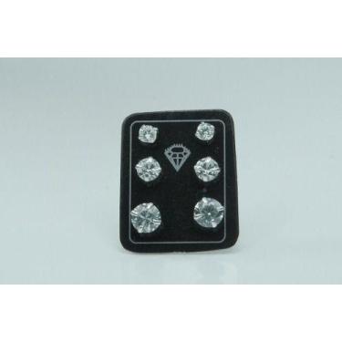 Imagem de Kit Brincos Prata 925 Zirconia Redondo P/ 3 Furos 3mm,4mm 5m - RD Maga