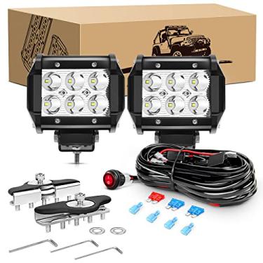 Imagem de GOOACC 2 peças de 18 W LED Pods Barra de Luz de Nevoeiro Universal Ajustável Pilar Coifa Luz de Trabalho Led com Fiação Off Road 16 AWG - 2 Cabos para Caminhão Carrinho de Golfe SUV ATV UTV Barco