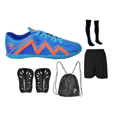 Imagem de Chuteira Futsal Adulto Juvenil Salão Quadra Futebol Costurada + Meião 