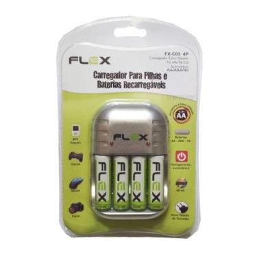 Imagem de Carregador Flex com 4 pilhas AA 2900 mAh Recarregáveis Bivolt e Led FX