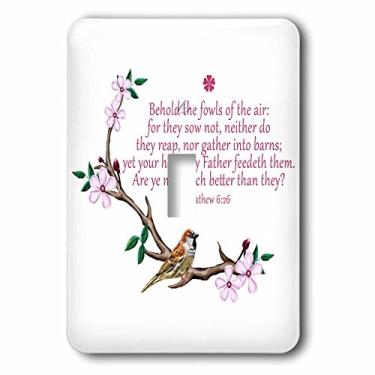 Imagem de 3dRose (lsp_262333_1) Interruptor de comutação única citação da Bíblia Mathew Pretty Sparrow sentado no ramo de árvore e flores