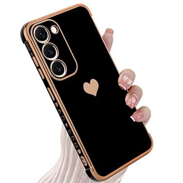 Imagem de KANGHAR Capa de celular Samsung S23 Plus 5G, TPU macio com 4 cantos à prova de choque, padrão de coração, preta