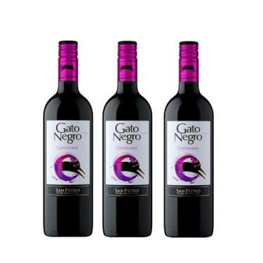 Imagem de Kit Vinho Gato Negro Carmenère Tinto Seco 750ml 3 unidades