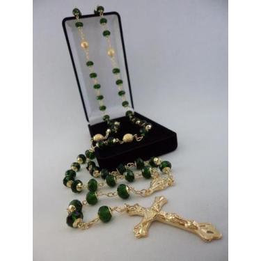 Imagem de Terço cristal aust. verde escuro 8x6mm - p.n. dourado - folh. ouro - a