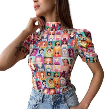 Imagem de Blusa feminina no suplex gola alta e manga princesa estampa disney  - 