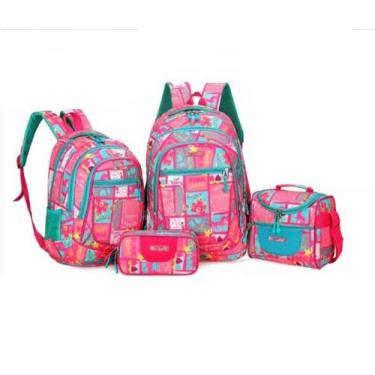 Imagem de Kit Mochila Juvenil Infantil Feminino Masculino Escolar 4 Pç - Fashion