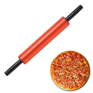 Imagem de Rolo Para Abrir Pizza Massas Profissional 40cm Vermelho - Malta