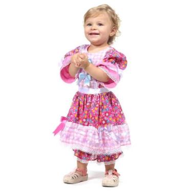Imagem de Vestido Bebê Caipira Rosa Roupa Festa Junina Baby com Culote - Sulamer