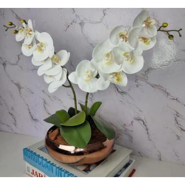 Imagem de Arranjo Com 2 Orquídeas Branca Vaso Cobre 22cm - FLORESCER DECOR
