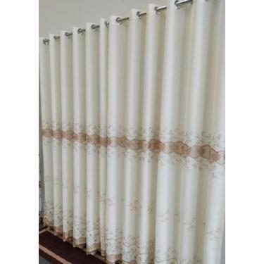 Imagem de Cortina Para Sala De Voil Linho Bordado Gripir Luxo Forrada 3,00x2,30 