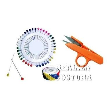 Imagem de Disco Alfinete Cabeça Colorida 200 Unidade + Tesoura Arremate