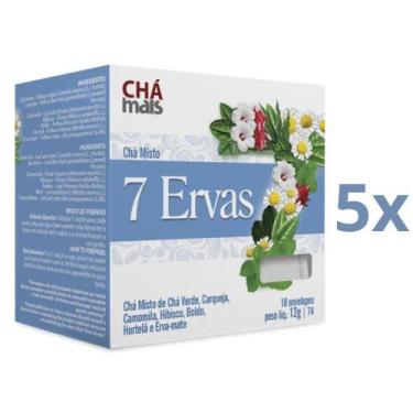 Imagem de Chá 7 Ervas Kit com 5 Caixas de 10 Sachês cada - Chá Mais, Azul, Uniss