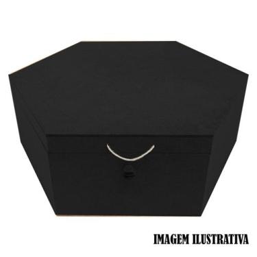 Imagem de Caixa Sextavada Tampa Dobradiça e Fecho com Elastico 36x31x12 Mdf 6mm 