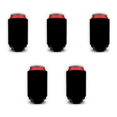 Imagem de Porta Lata em Neoprene 350ml Preto - Isolante Térmico - Kit com 5 Peça