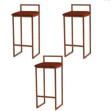 Imagem de Kit 3 Banquetas Altas Estofadas Suede Pietra Base Bronze - JOTABE, tel