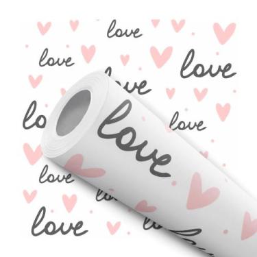 Imagem de Papel De Parede Adesivo Lavável Menina Love Com Corações Rosa Fundo Br